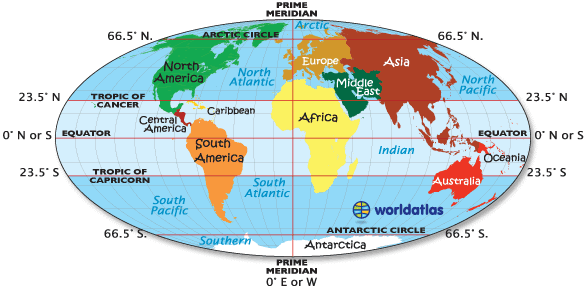 World Map with Longitude and Latitude, Tropic of Cancer and Capricorn, Equator Map, Prime Meridian World Map with Longitude and Latitude, Tropic of Cancer and Capricorn, Equator Map, Prime Meridian