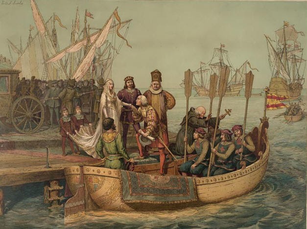 Christopher Columbus coming to Queen Isabella and King Ferdinand