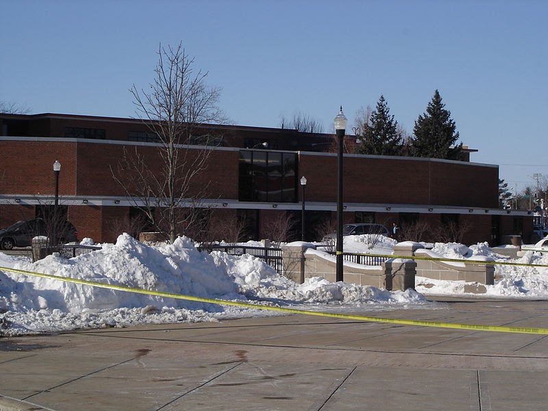 File:Entrance to Cole Hall, morning after the shootings.jpg